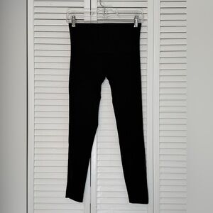 Spanx Leggings Black Twill Textured Side Stripe Size M Ankle Compression